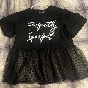 Perfectly Imperfect Black Graphic Tulle Peplum Top